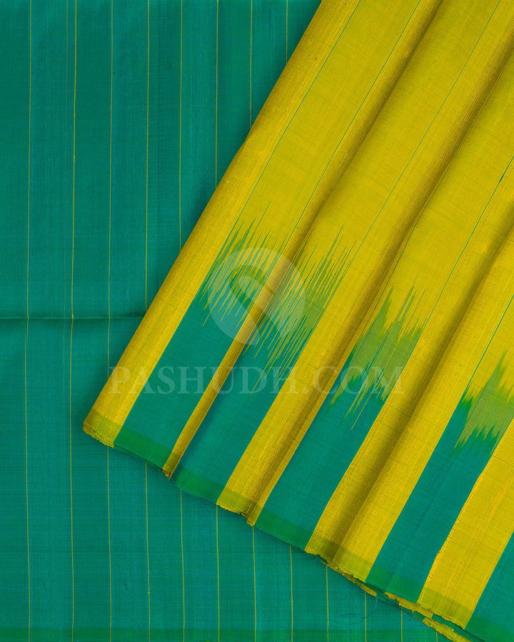 Yellow and Anandha Blue Dupion Soft Silk Saree - AC74