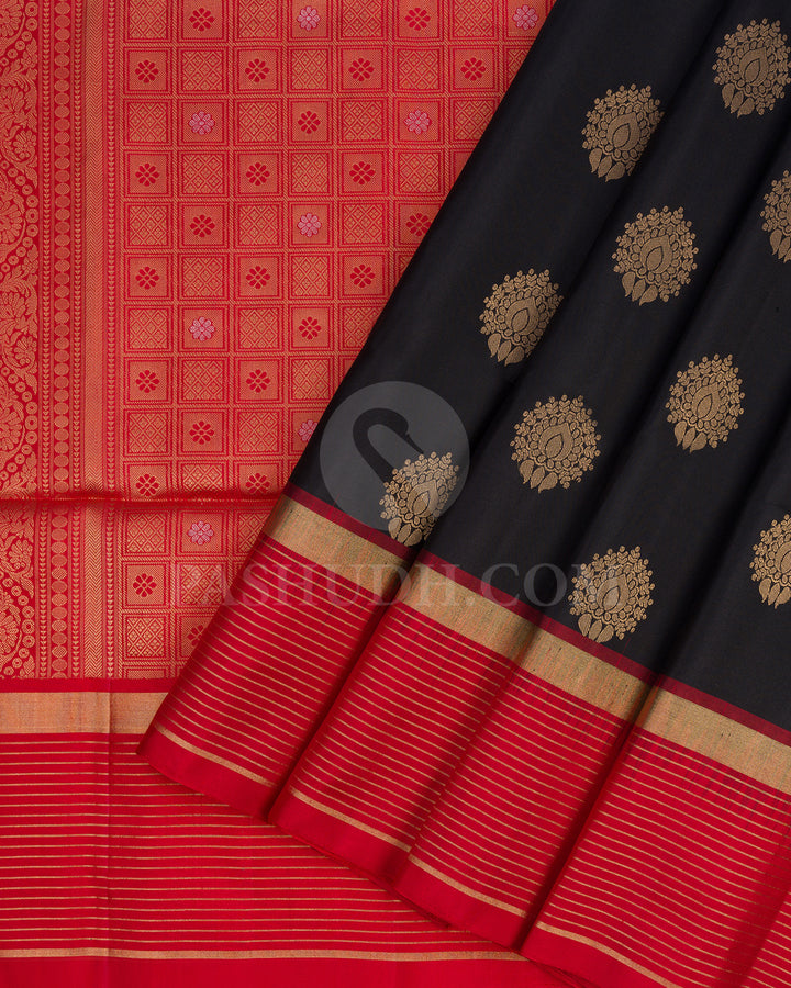 Black and Red Soft Silk Saree - AC39