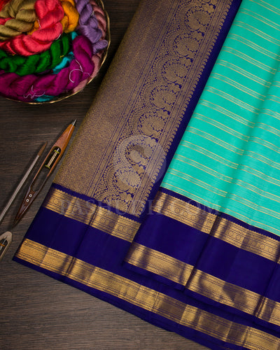 Turquoise Blue And Royal Blue Traditional Kanjivaram Silk Saree - SVJ55