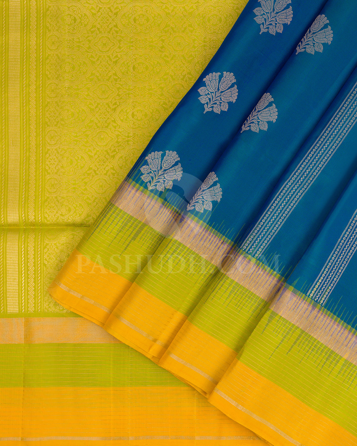 Peacock Blue and Parrot Green Soft Silk Saree - AC63