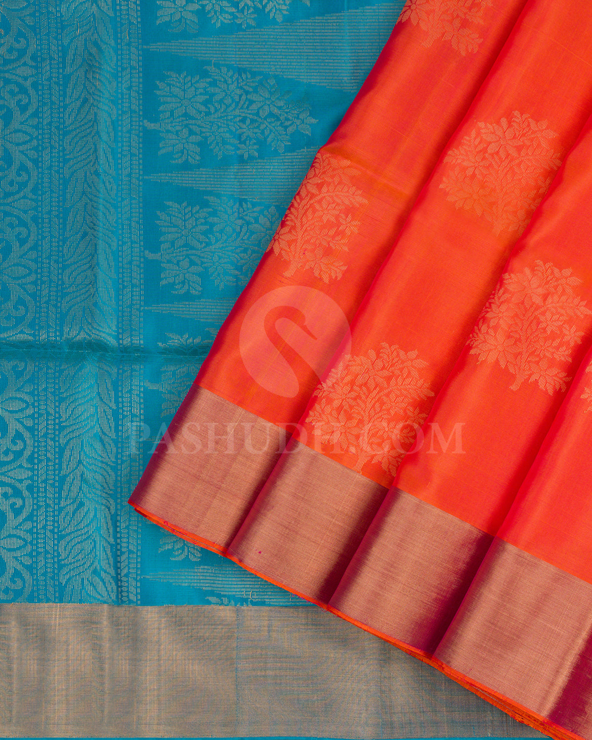 Orange and Turquoise Blue Soft Silk Saree - AC66