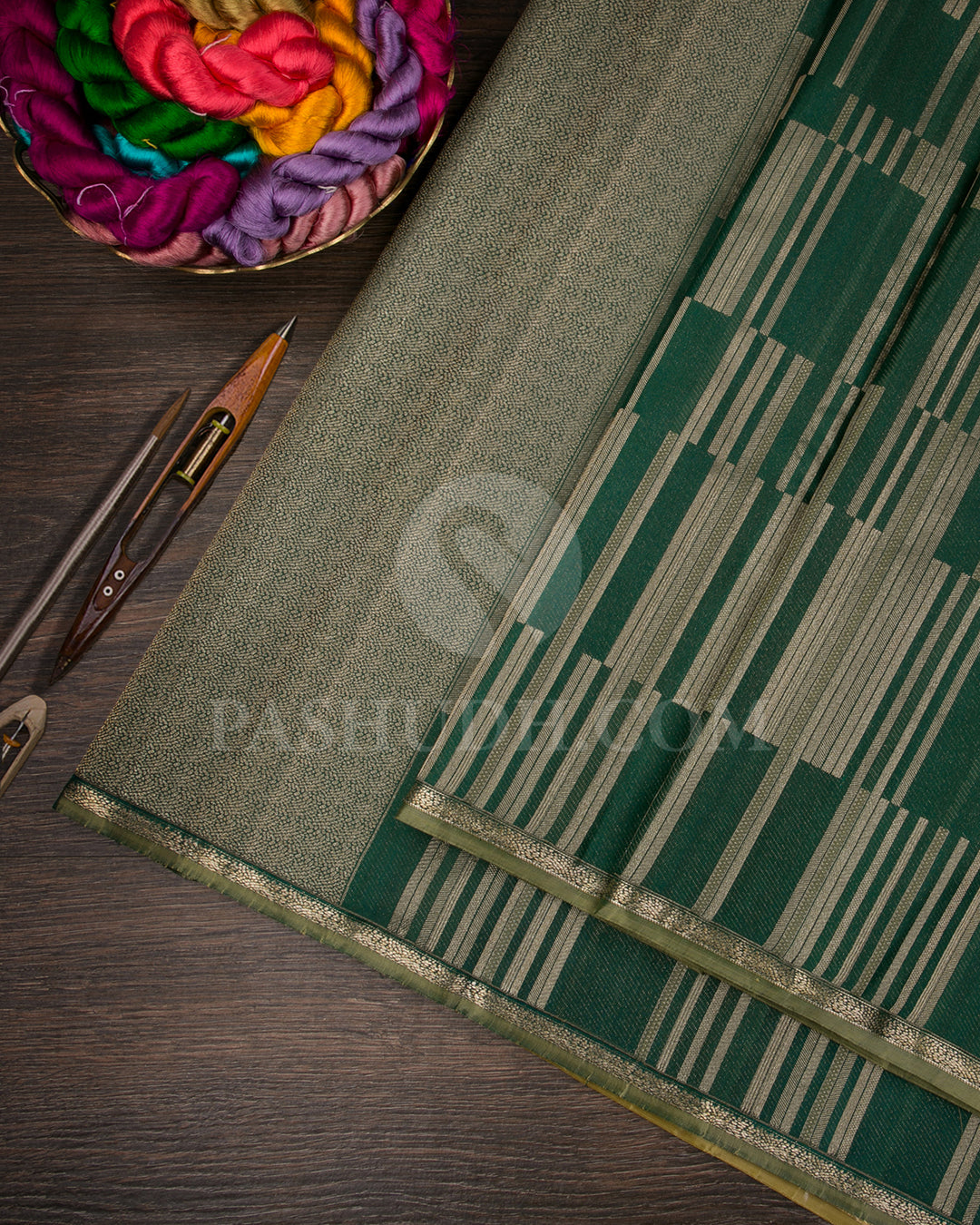 Dark Sage Green Kanjivaram Silk Saree - DT297(A)