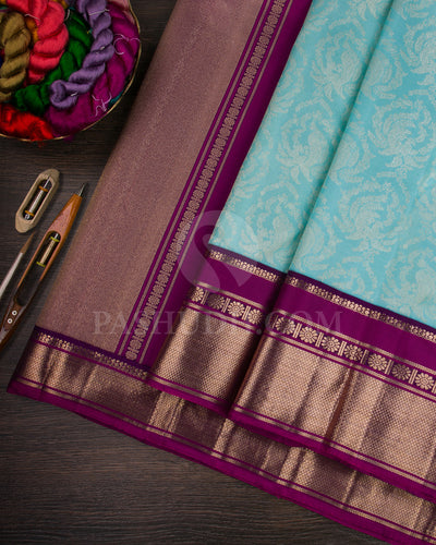 Sky Blue And Violet Kanjivaram Silk Saree - S1390(A)