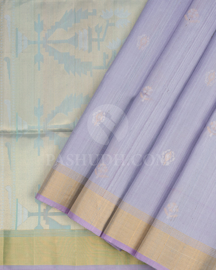 Lilac and Mint Blue Dupion Soft Silk Saree - AC48