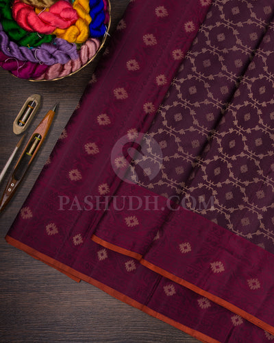 Wine And Maroon Kanjivaram Silk Saree - DJ342(A)