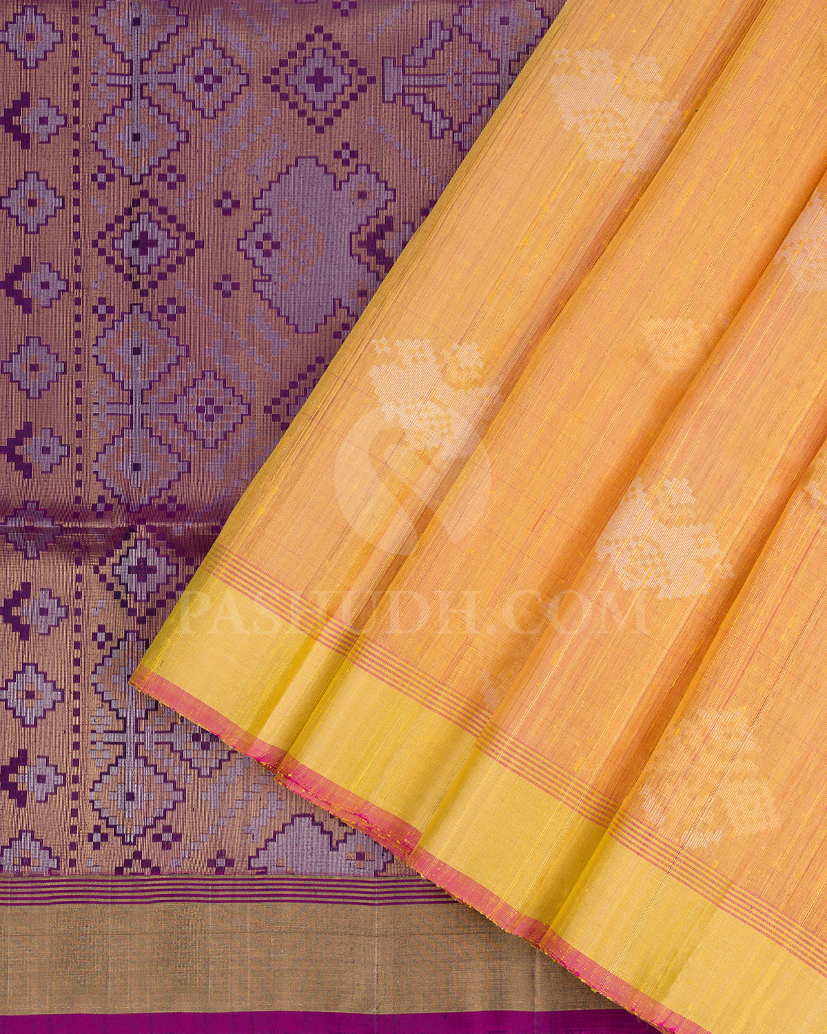 Yellow Shot Pink and Purple Dupion Soft Silk Saree - AC16