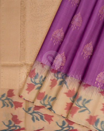 Lavender and Beige Soft Silk Saree - AC85