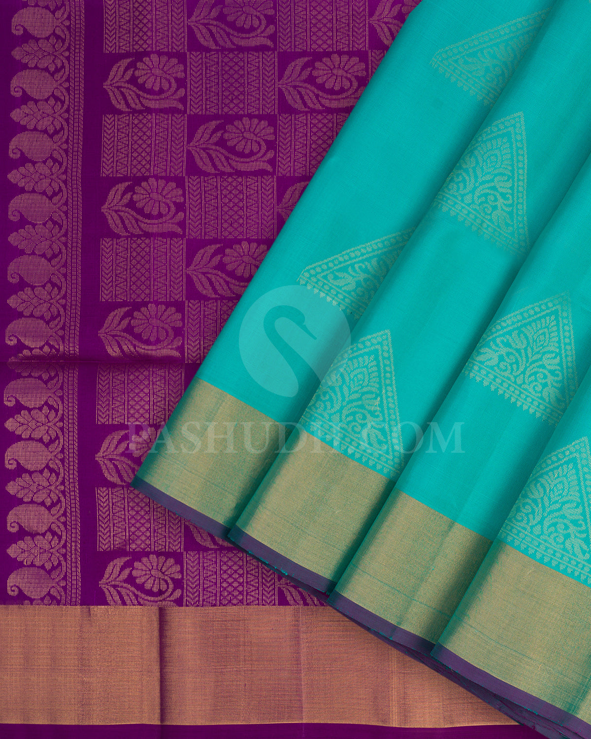 Turquoise and Violet Soft Silk Saree - AC108