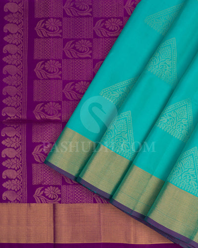 Turquoise and Violet Soft Silk Saree - AC108