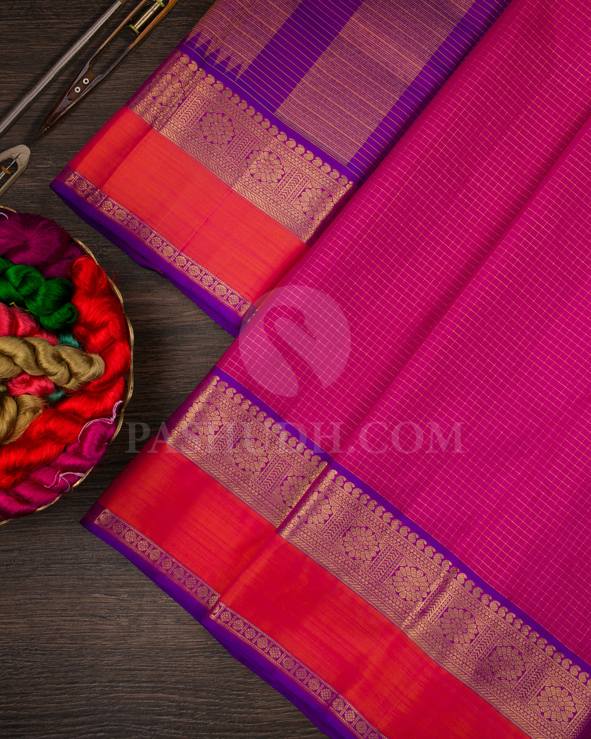 Bright Pink And Violet Traditonal Kanjivaram Silk Saree - SVJ73