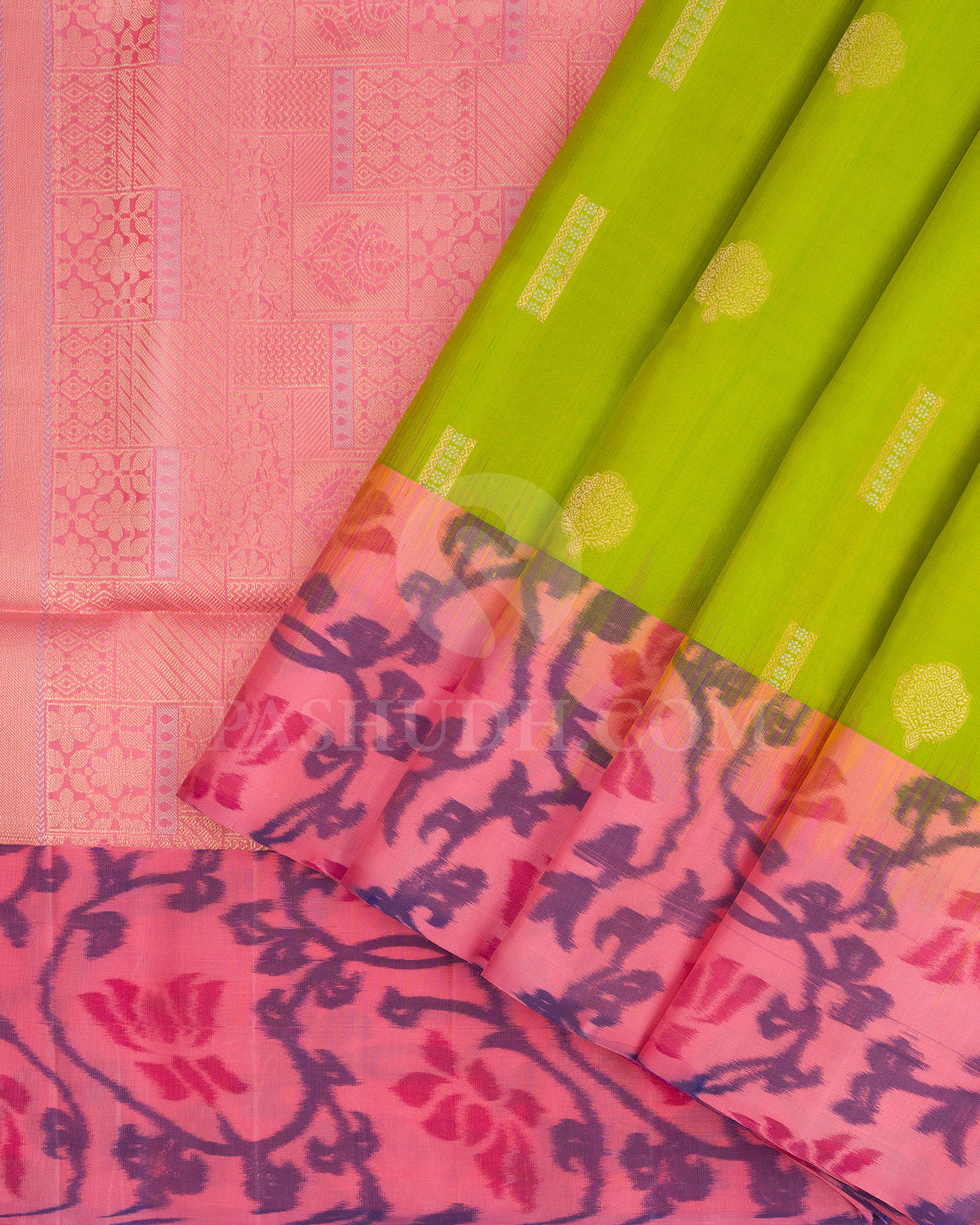 Parrot Green and Baby Pink Soft Silk Saree - AC64