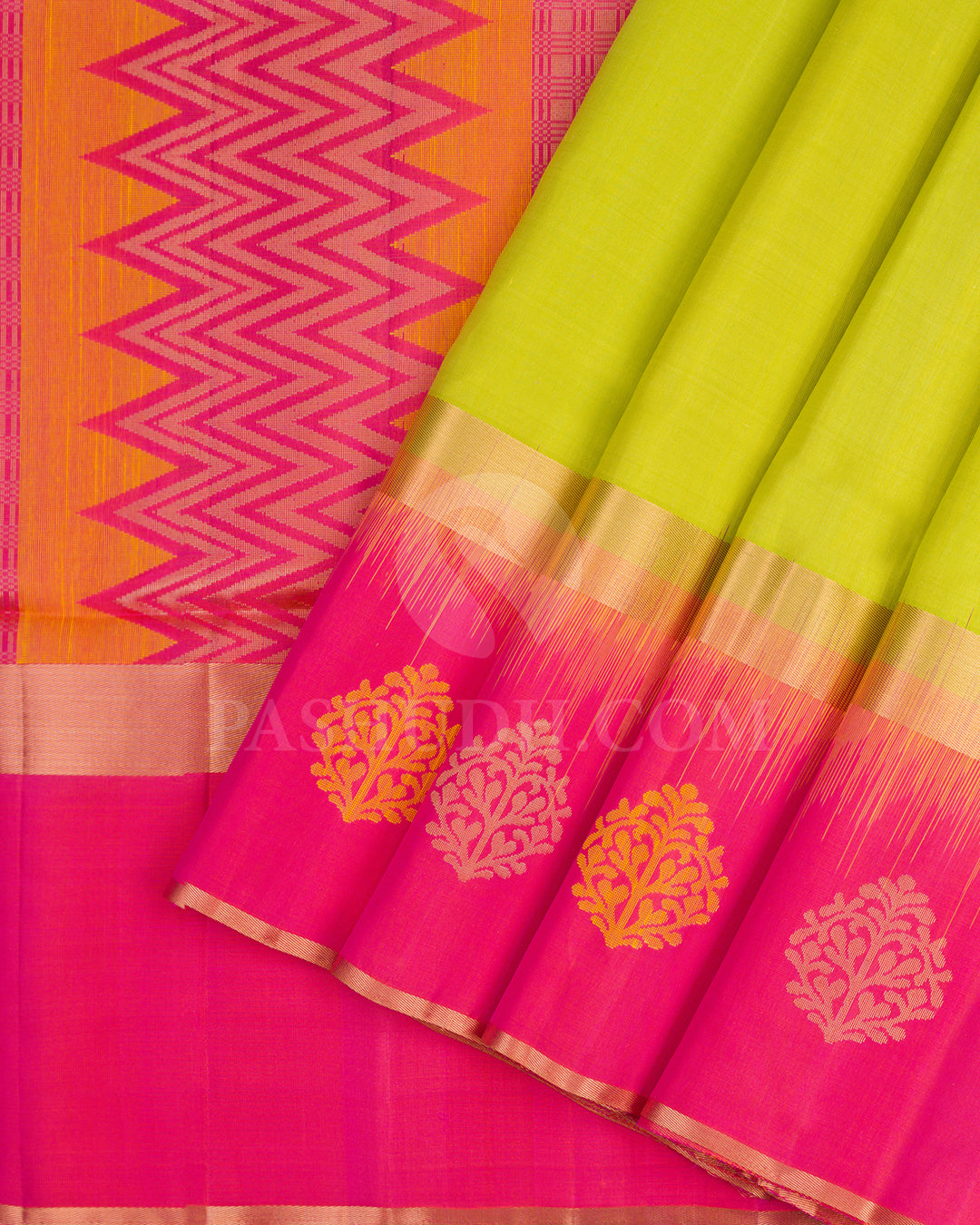Lime Green and Orange Shot Pink Soft Silk Saree - AC11