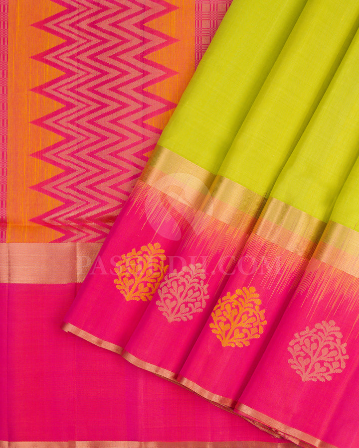 Lime Green and Orange Shot Pink Soft Silk Saree - AC11