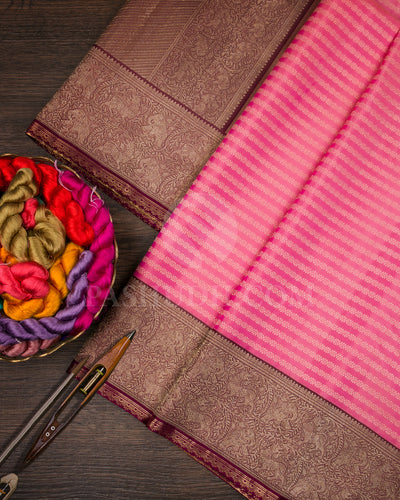 Baby Pink And Brown Kanjivaram Silk Saree - S1276( C )