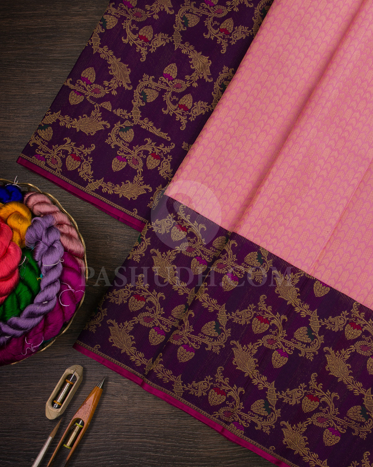 Light Pink And Violet Pure Zari Kanjivaram Silk Saree - P170(A)