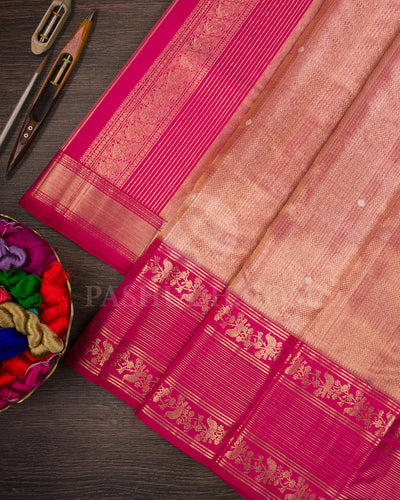 Pinkish Gold And Rani Pink Shimmer Organza Kanjivaram Silk Saree - S1385(A)