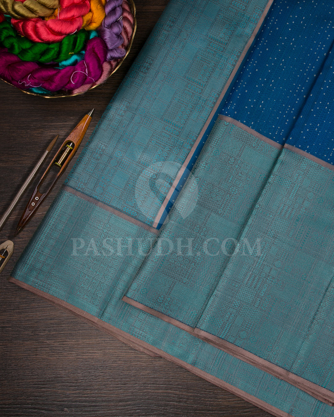 Blue And Sea Green Kanjivaram Silk Saree - D582(D)