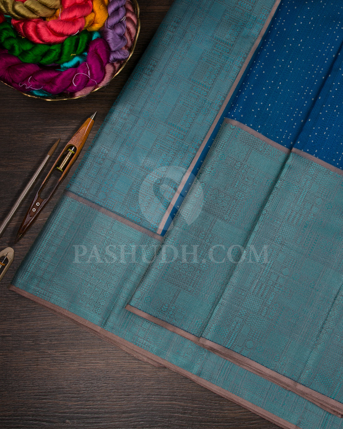 Blue And Sea Green Kanjivaram Silk Saree - D582(D)