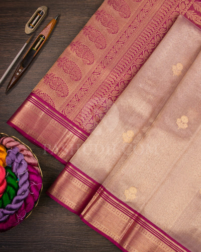 Mild Gold And Rasberry Pink Organza Shimmer Kanjivaram Silk Saree - S1371(A)