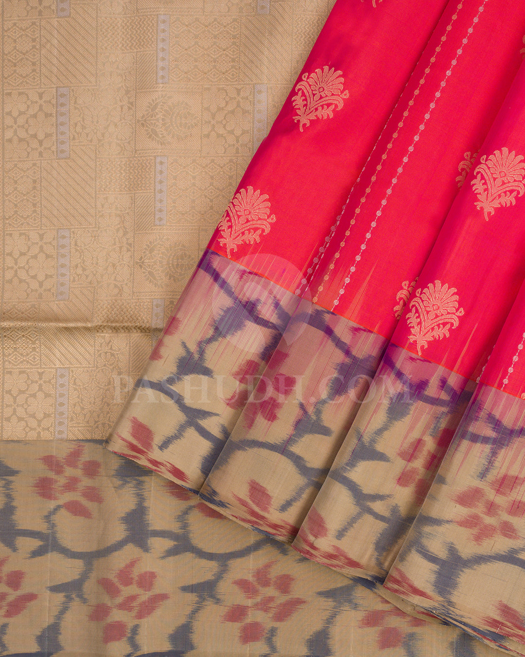 Orange Shot Pink and Khaki Soft Silk Saree - AC34