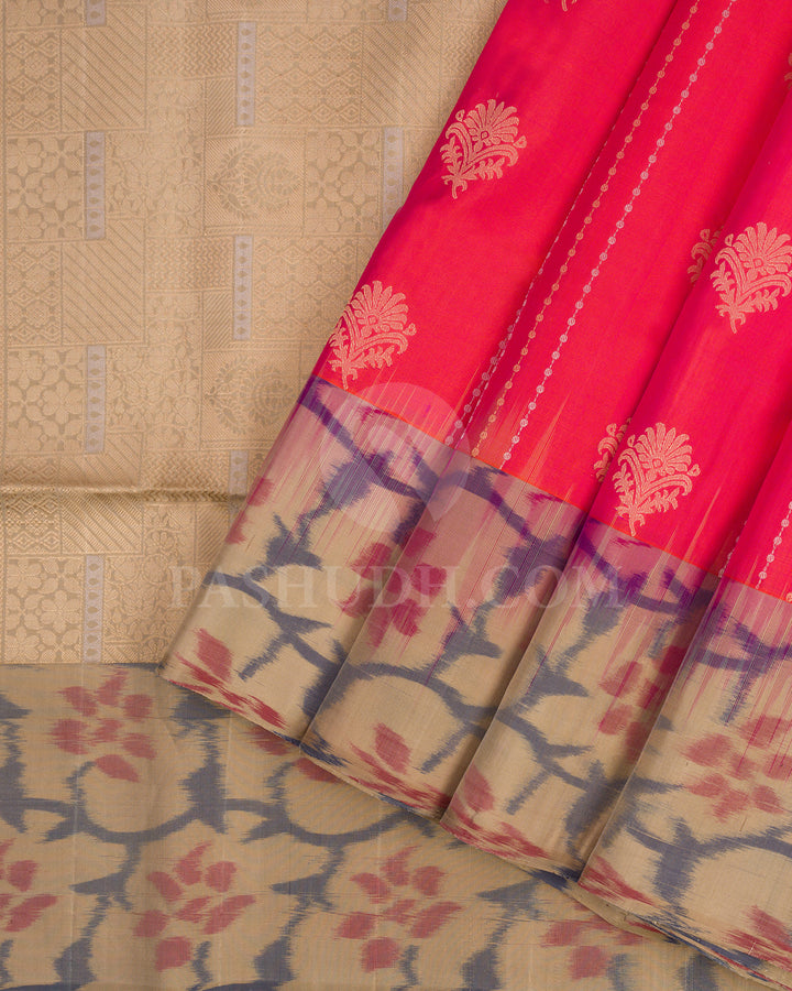 Orange Shot Pink and Khaki Soft Silk Saree - AC34