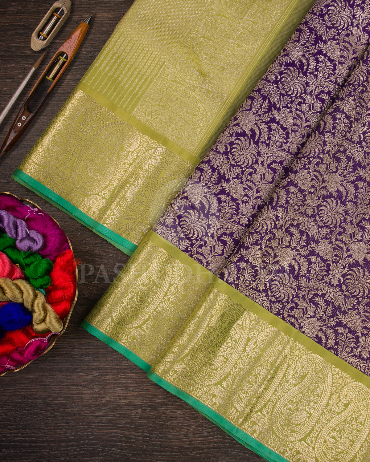 Royal Violet And Parrot Green Kanjivaram Silk Saree - S1190(B)