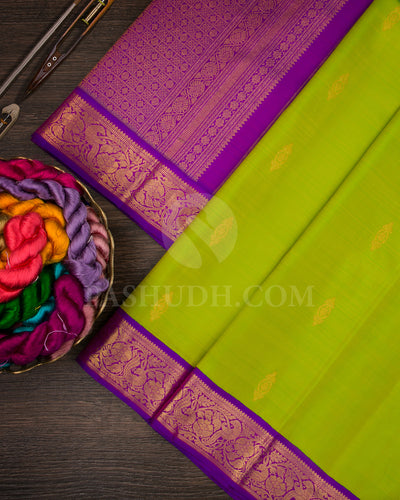 Dual Toned Green And Violet Traditional Kanjivaram Silk Saree - SVJ67