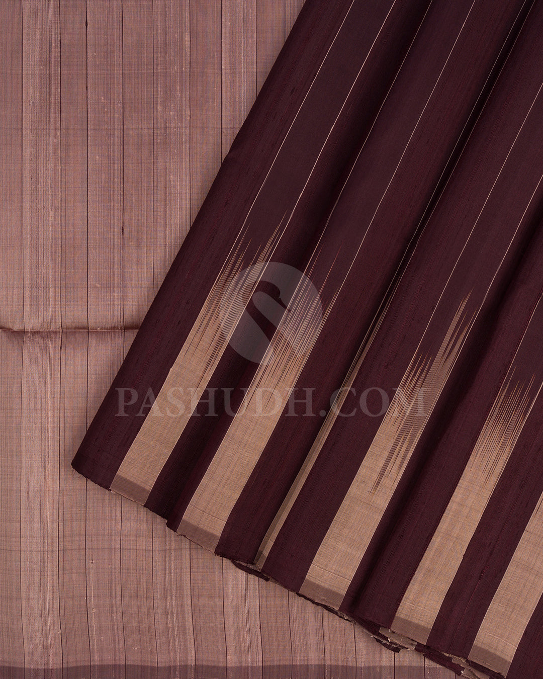 Dark Brown and Taupe Dupion Soft Silk Saree - AC32