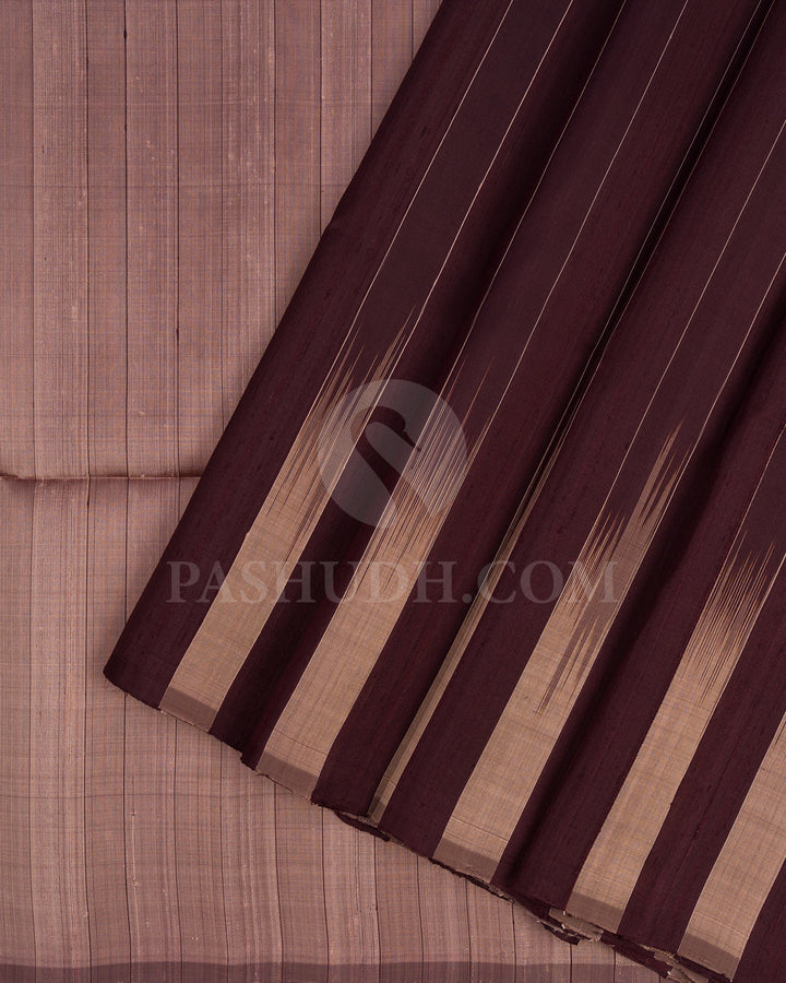 Dark Brown and Taupe Dupion Soft Silk Saree - AC32