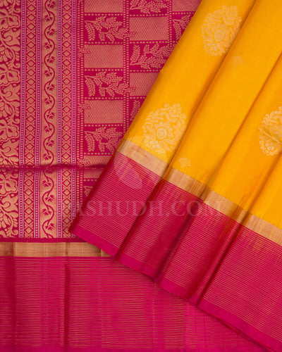 Yellow and Rani Pink Soft Silk Saree - AC43