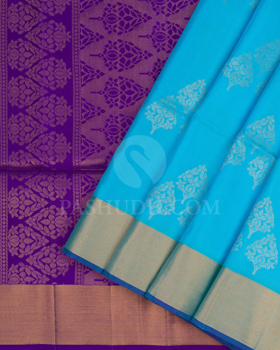 Light Blue and Violet Soft Silk Saree - AC38