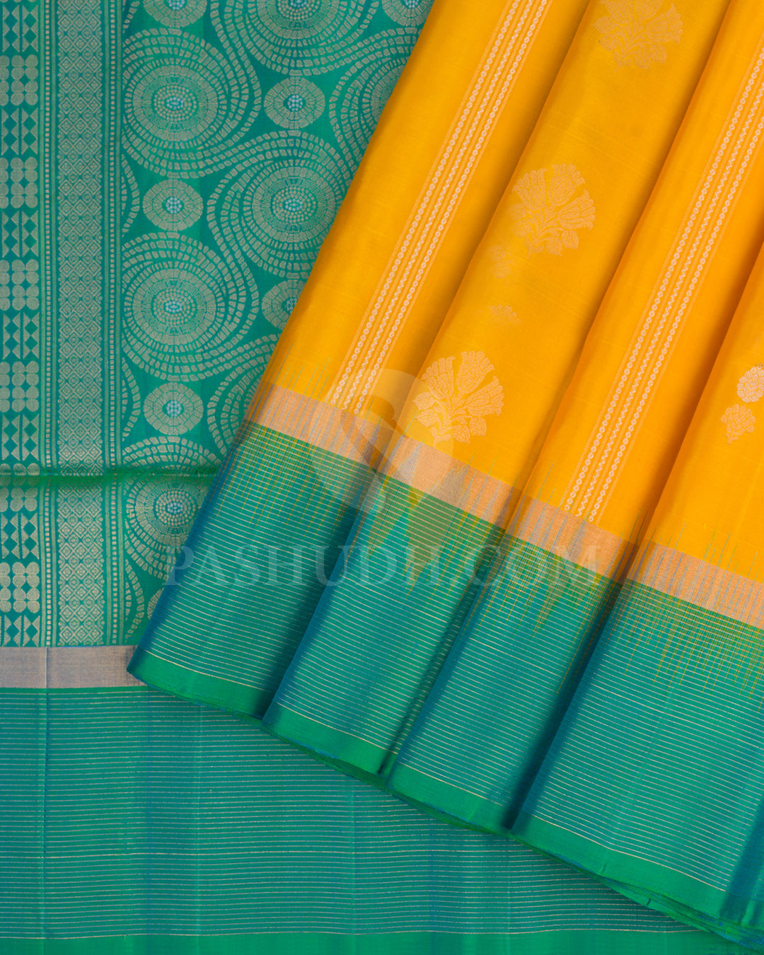 Mango Yellow and Blue Green Soft Silk Saree - AC1