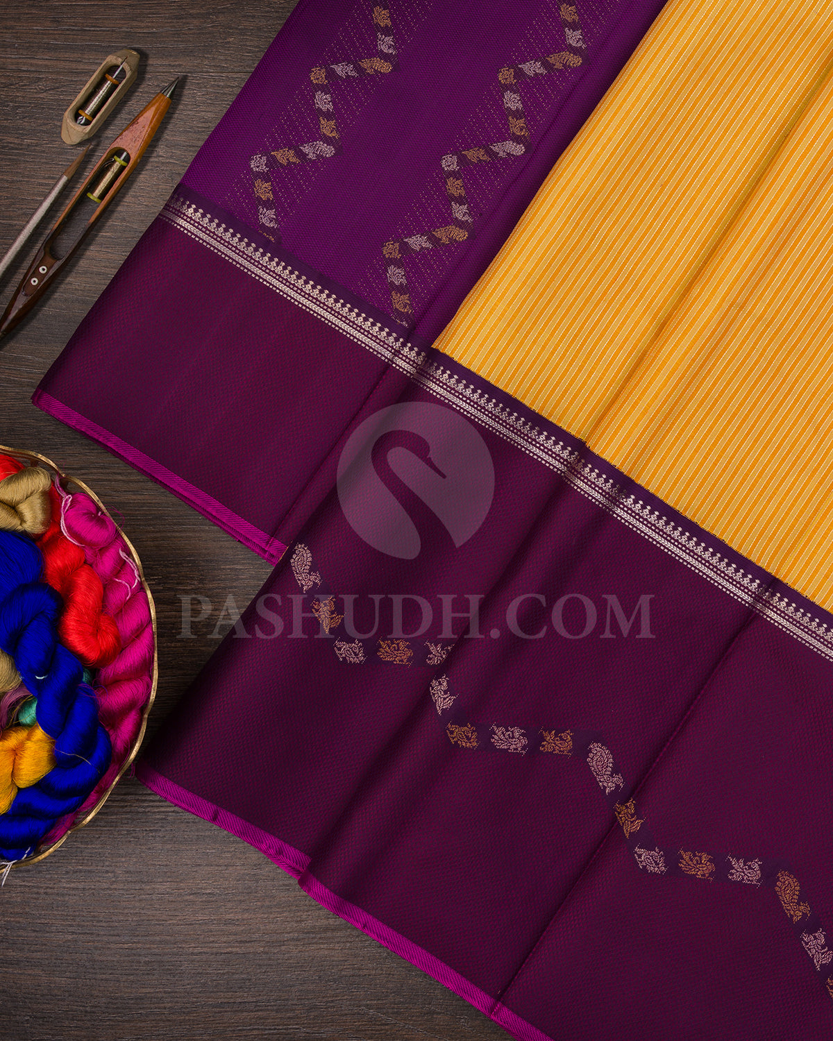 Yellow - Orange And Purple Kanjivaram Silk Saree - S1395(A)