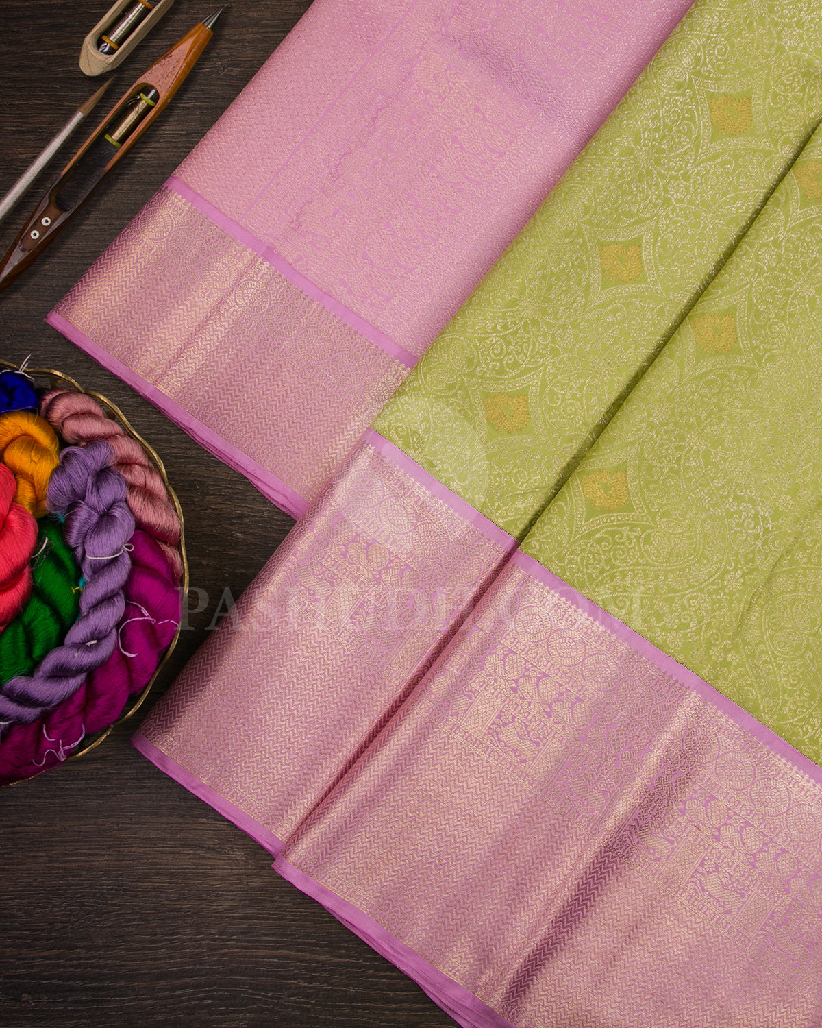 Pear Green And Baby Pink Kanjivaram Silk Saree - S1344(B)