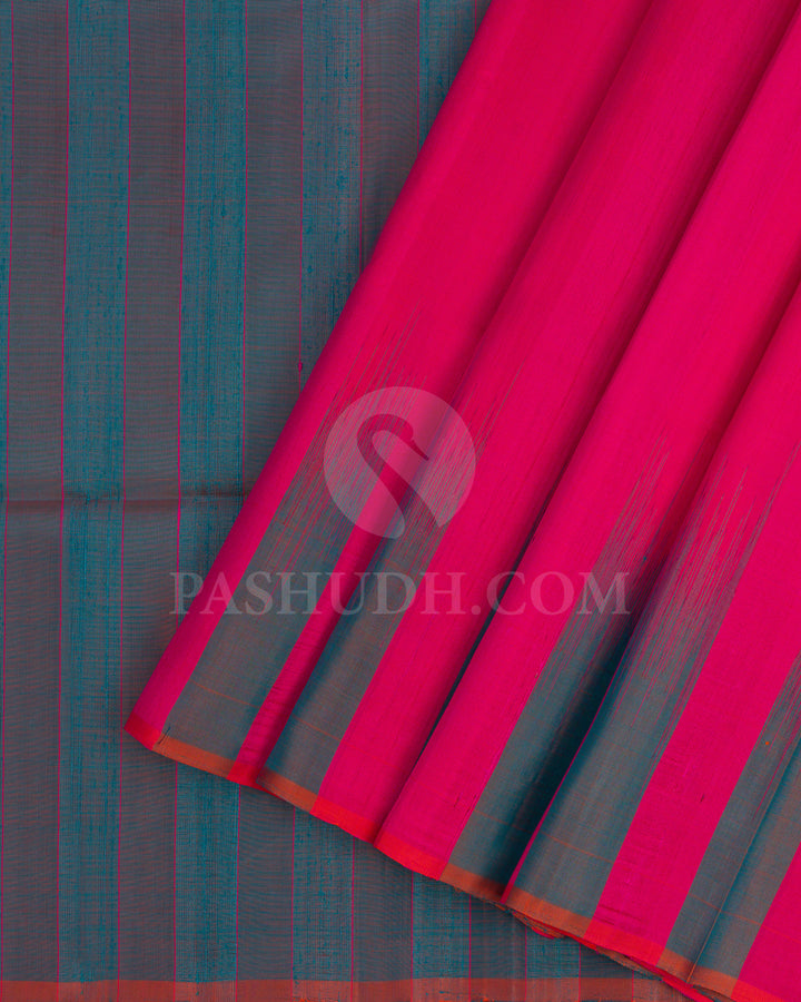 Bright Pink and Orange Shot Blue Soft Silk Saree - AC2