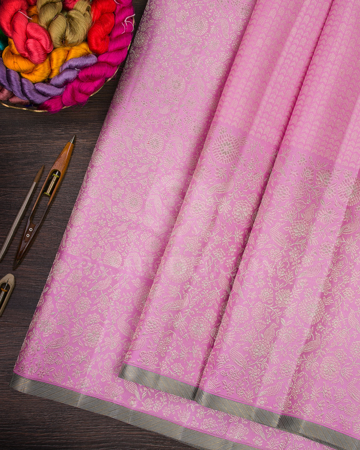 Pastel Rose Pink Pure Zari Kanjivaram Silk Saree - P161(A)