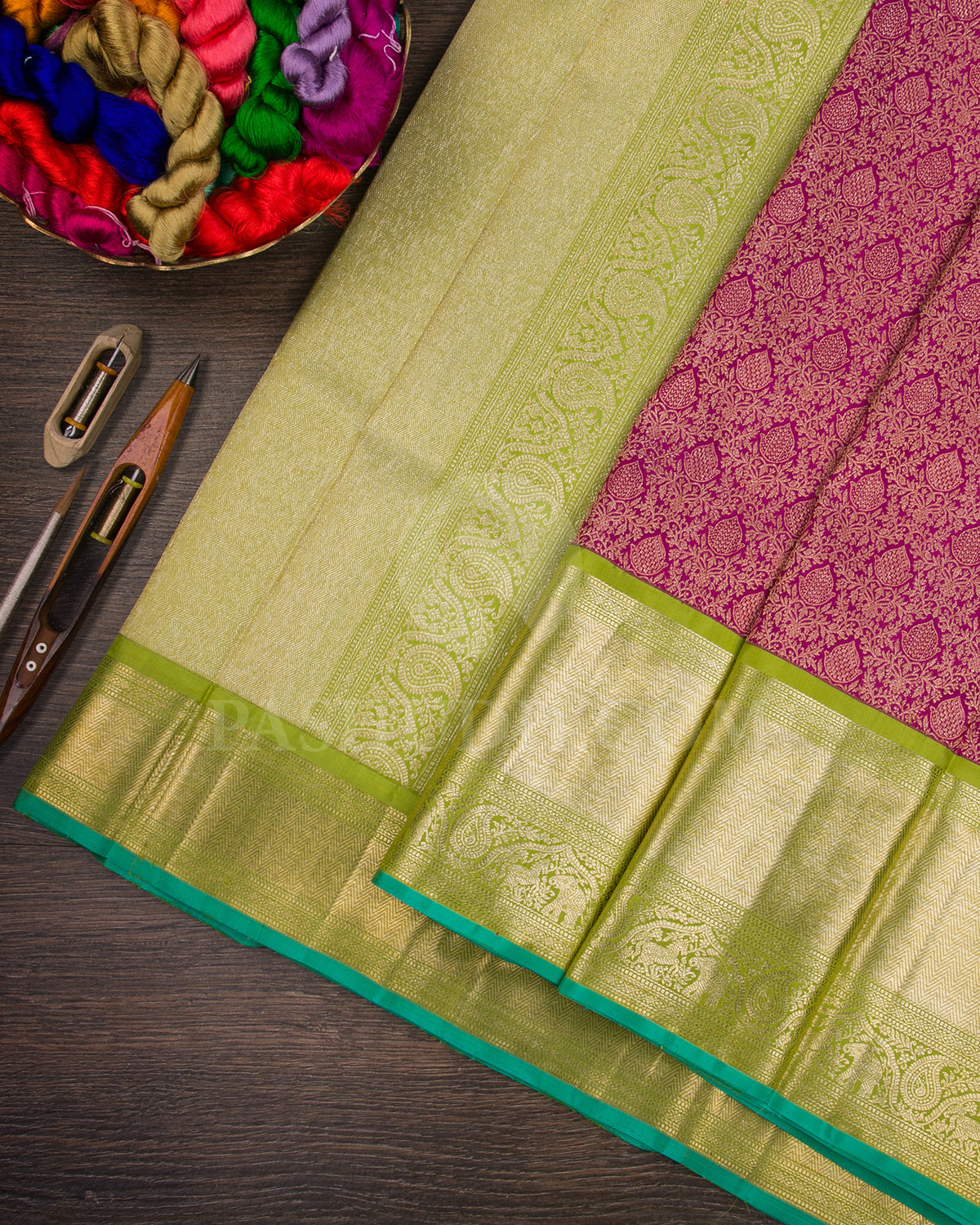 Violet And Parrot Green Kanjivaram Silk Saree - S1318(B)