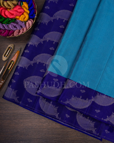 Anandha Blue And Royal Blue Kanjivaram Silk Saree - D605(A)