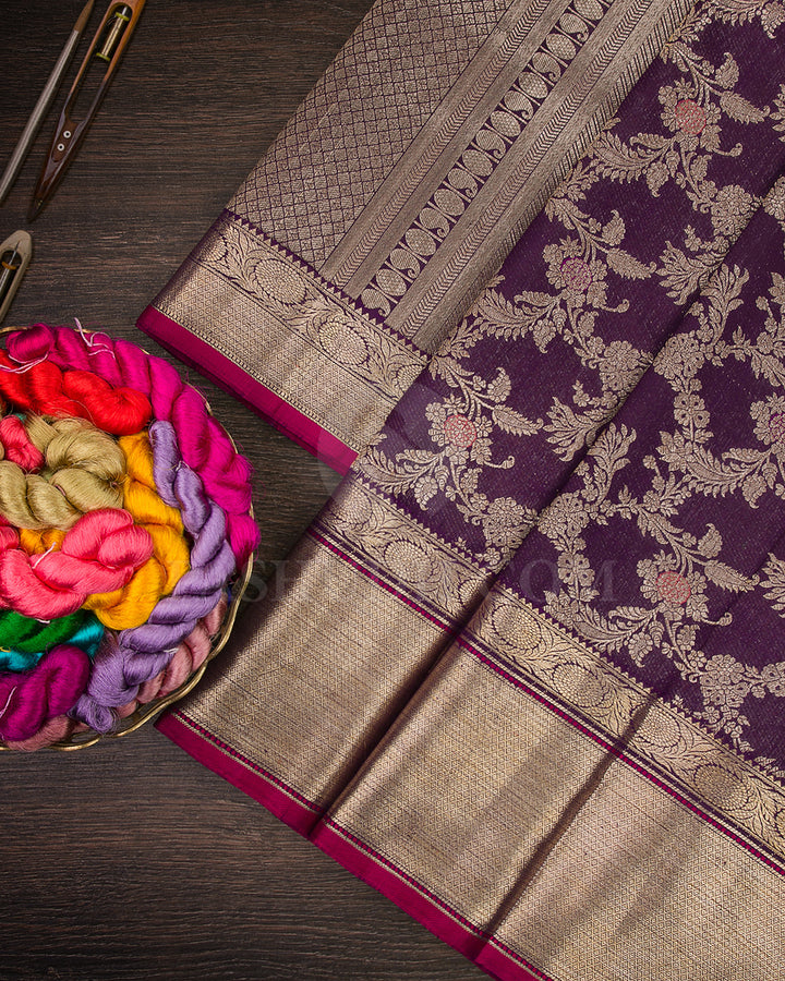 Aubergine Kanjivaram Silk Saree - S1345(A)