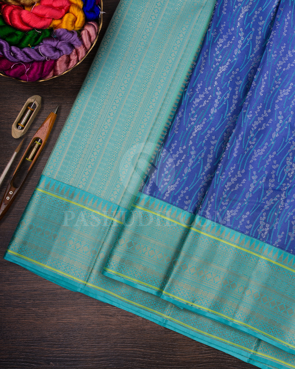 Violet Blue And Sky Blue Shimmer Kanjivaram Silk Saree - D603(A)