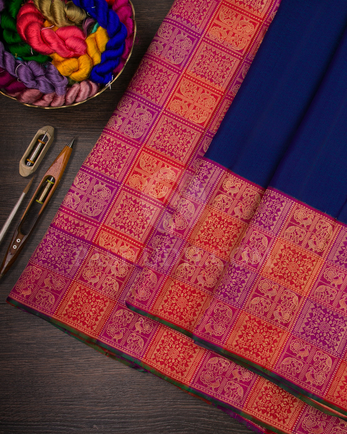 Dark Blue, Red, Magenta And Violet Kanjivaram Silk Saree - S1380(A)