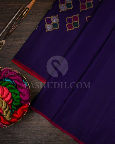 Royal Blue And Red Borderless Kanjivaram Silk Saree - S1362(A)