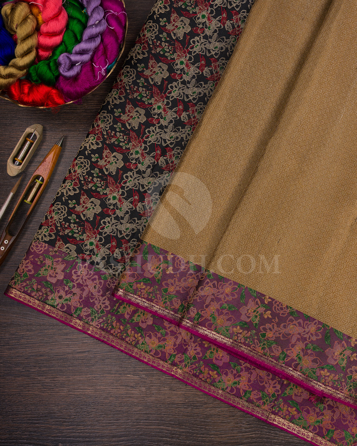 Khaki and Purple Kanjivaram Silk Saree - DJ330(B)