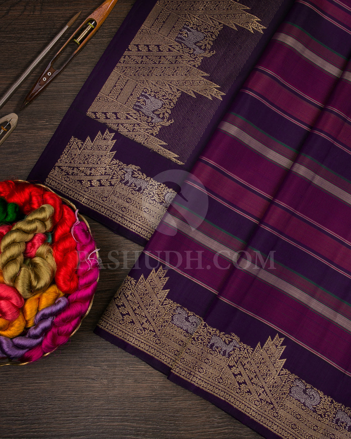 Multicoloured and Navy Blue Kanjivaram Silk Saree - S1331(B)