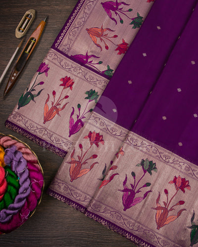 Purple Kanjivaram Silk Saree with Shimmer Border - S1389(A)