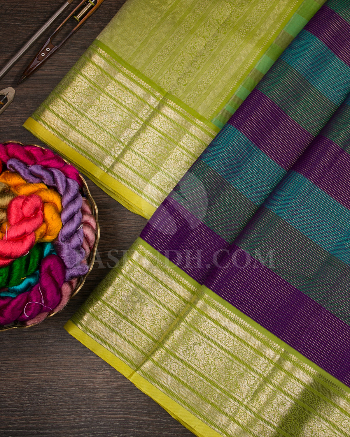 Light Blue, Purple And Pear Green Kanjivaram Silk Saree - S1360(A)