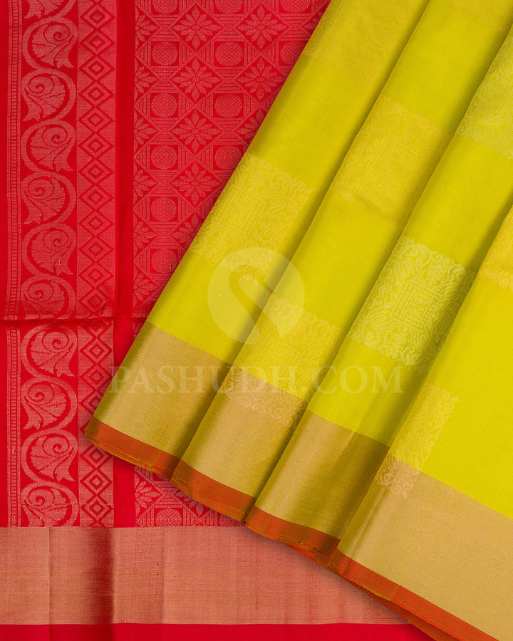 Light Green and Bright Red Soft Silk Saree - AC33