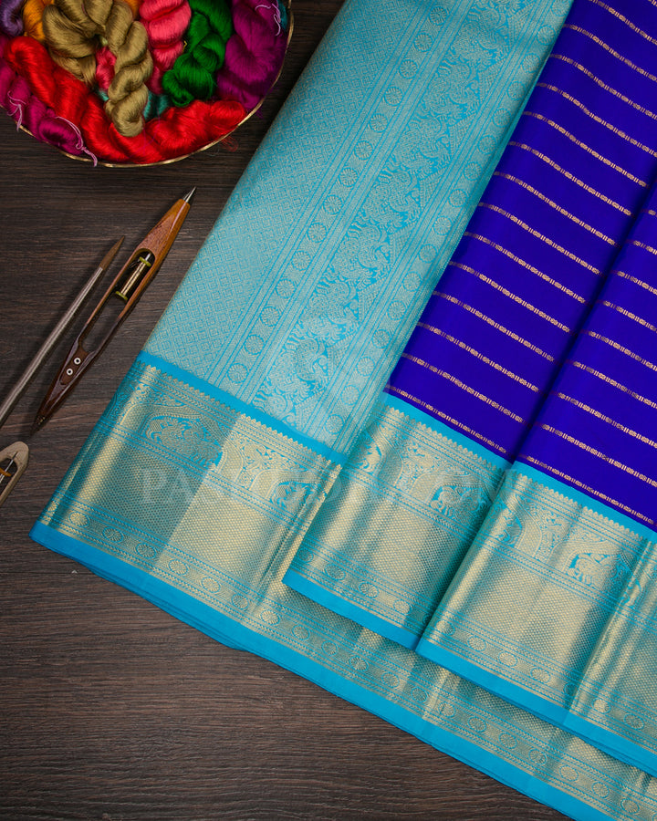 Bright Blue And Sky Blue Traditional Kanjivaram Silk Saree - SVJ63