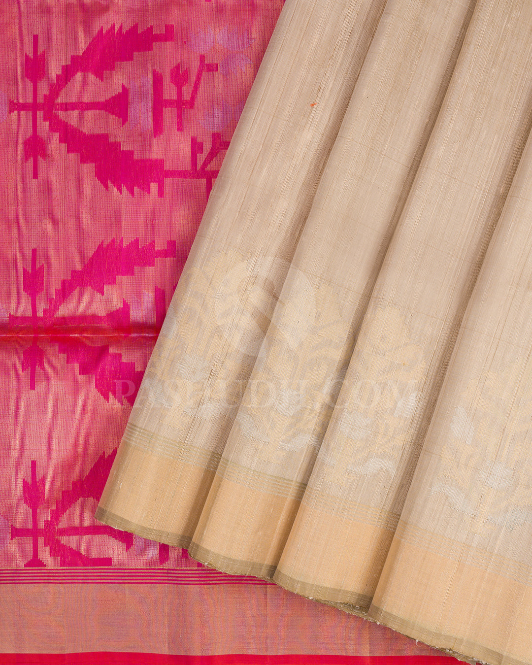 Golden Beige and Orangish Pink Dupion Soft Silk Saree -AC40