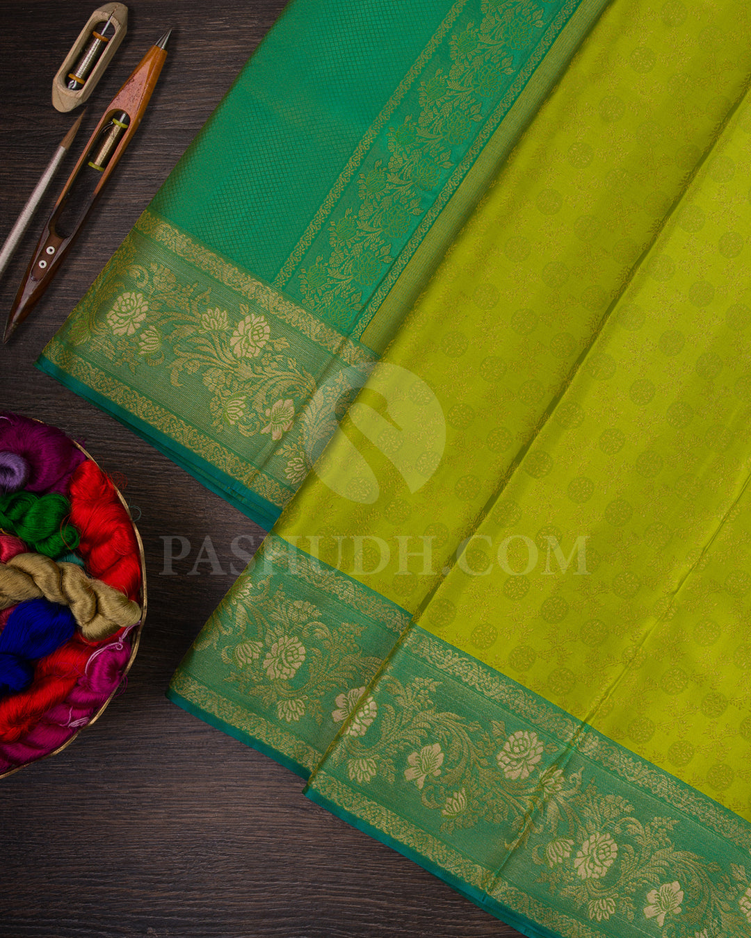 Parrot Green And Anandha Blue Kanjivaram Silk Saree - D602(A)
